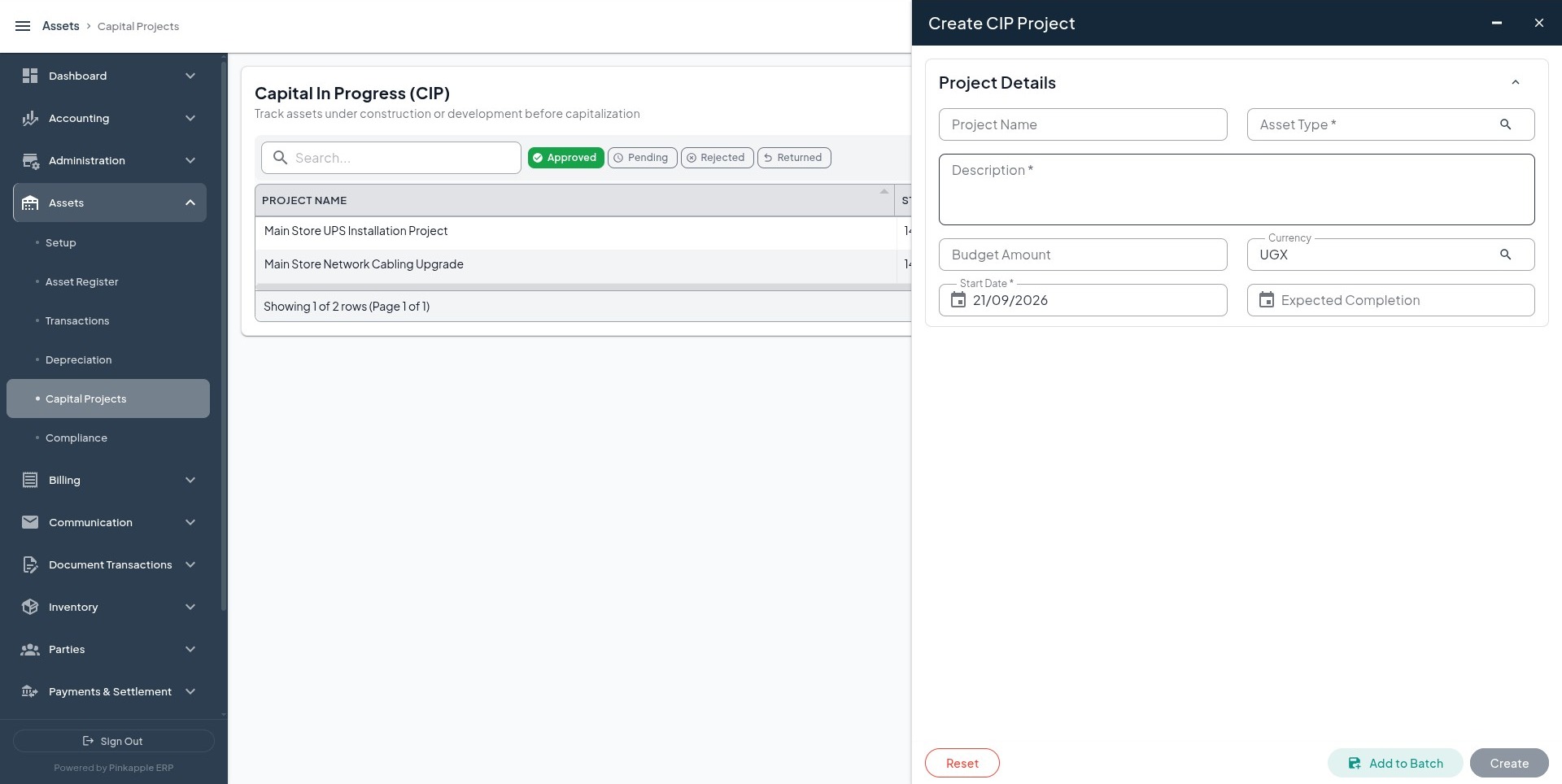 Create CIP Project form