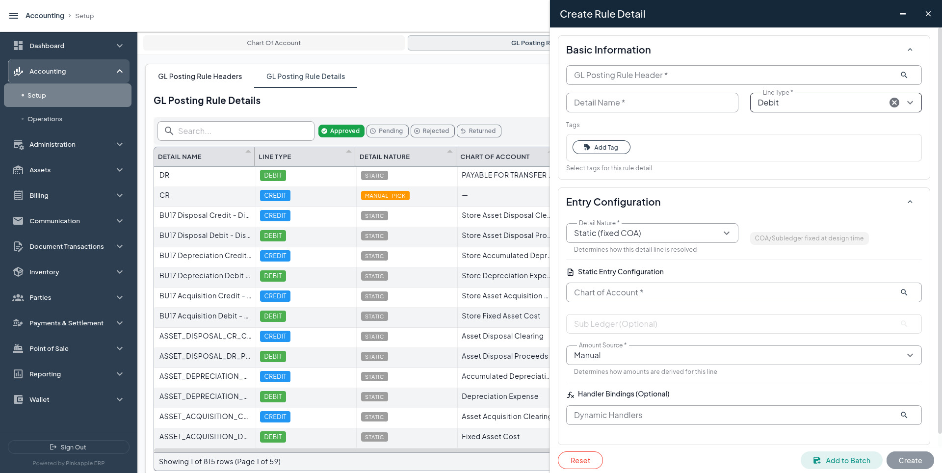 Create GL Posting Rule Detail form