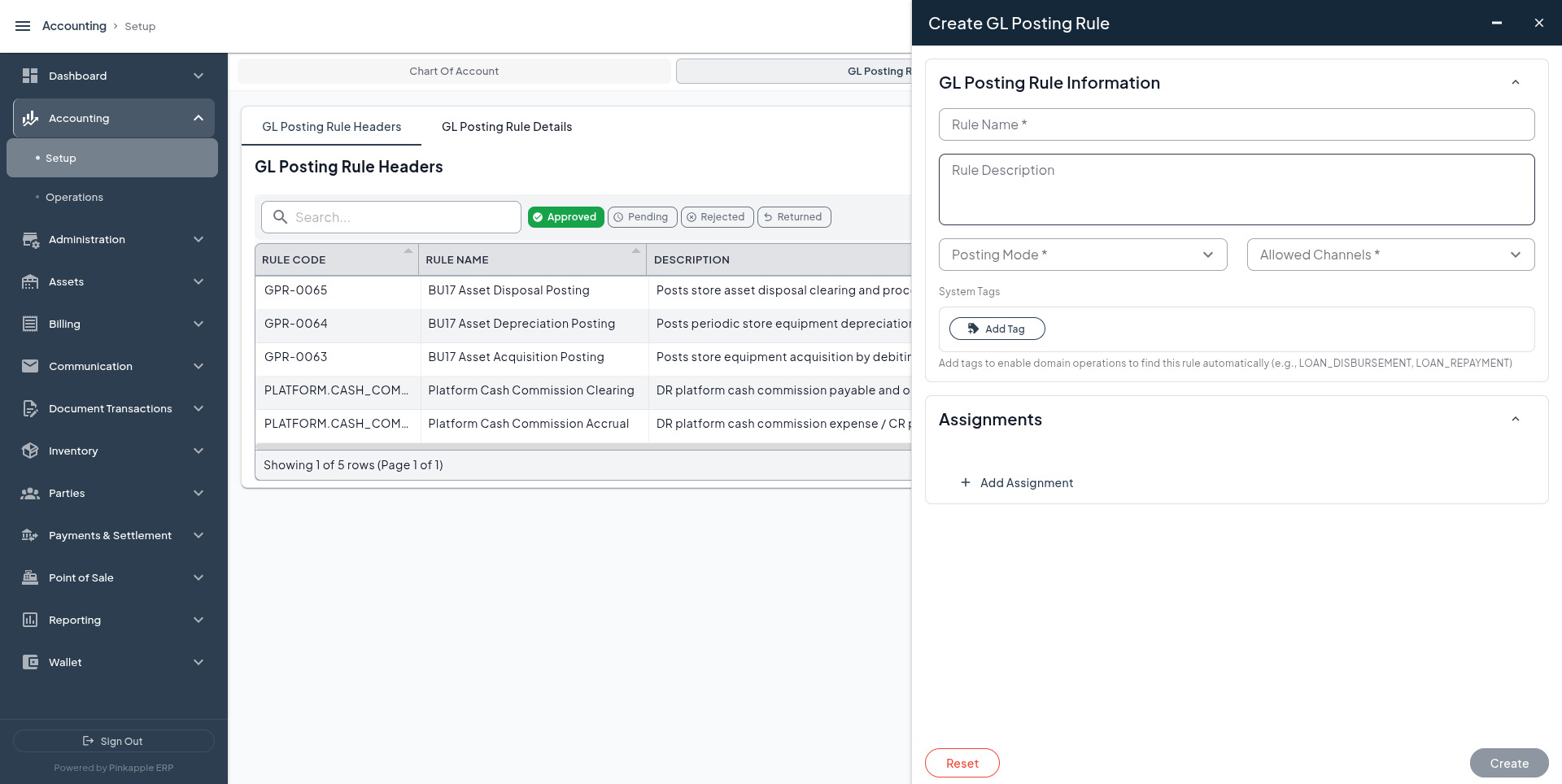 Create GL Posting Rule form
